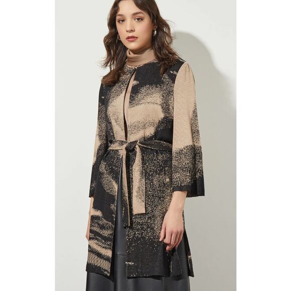 Ming Wang Abstract Jacquard Longline Belted Knit Jacket Size XL - Picture 1 of 14